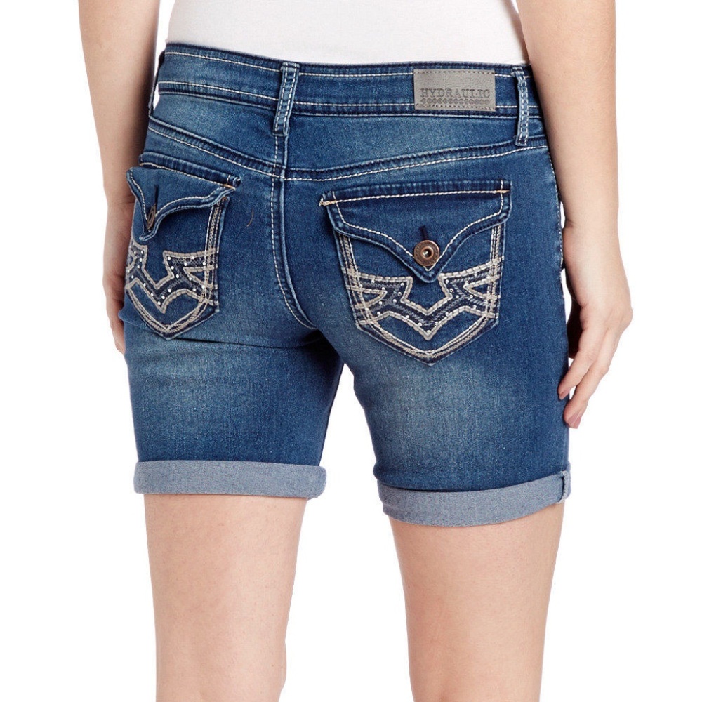 Hydraulic Bailey Flap Pocket Jean Shorts Size 0 Low Rise Bermuda Rolled Cuff NWT